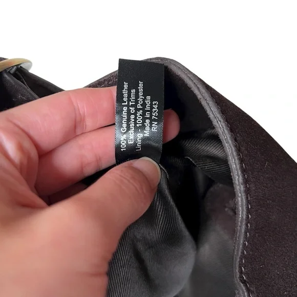 Chocolate Brown 100% Genuine Suede Leather Slouchy Hobo Bag Gold Buckle Strap - Picture 13 of 16